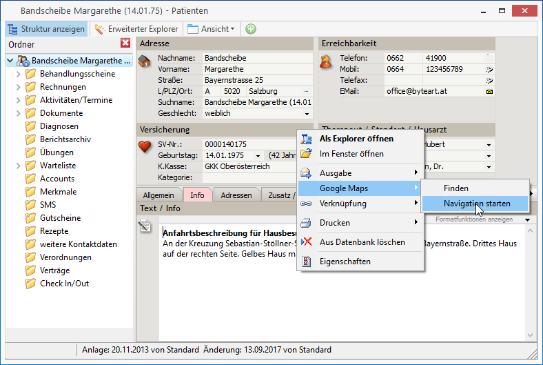 Patientendaten mit Navigation