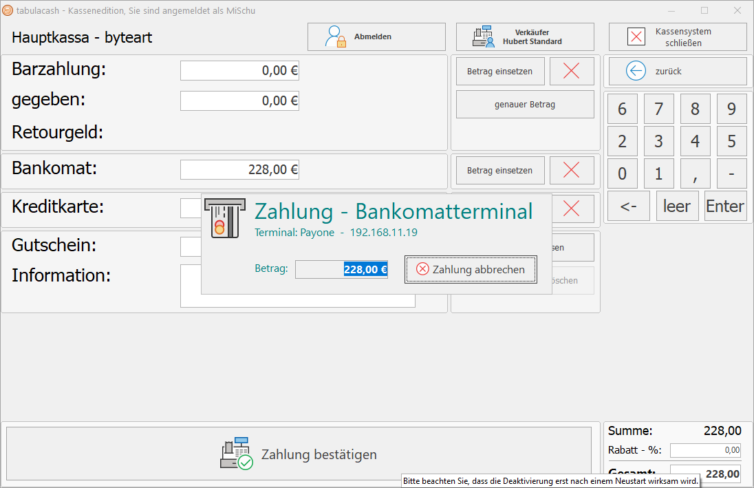 Zahlung Bankomatterminal